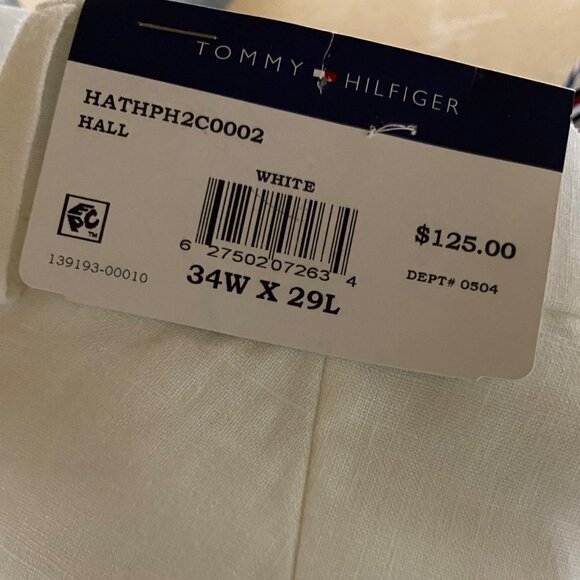 Tommy Hilfiger Mens Modern Fit Flat Front Pure Linen Pant White Size 34 X 29 NWT - Picture 8 of 9